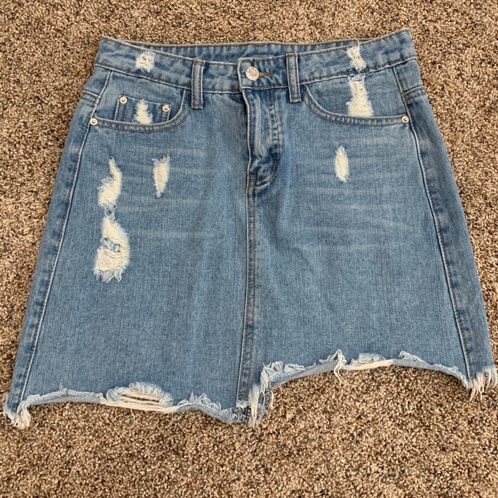 Women’s distressed ripped a-line denim skirt
